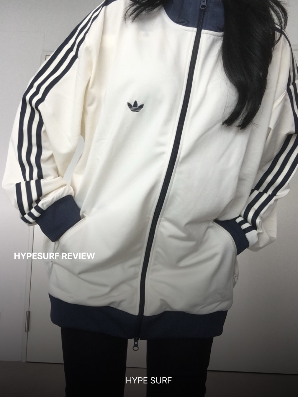Adidas BB Track Top Cream White - KR Sizing 착용 스타일 - 2