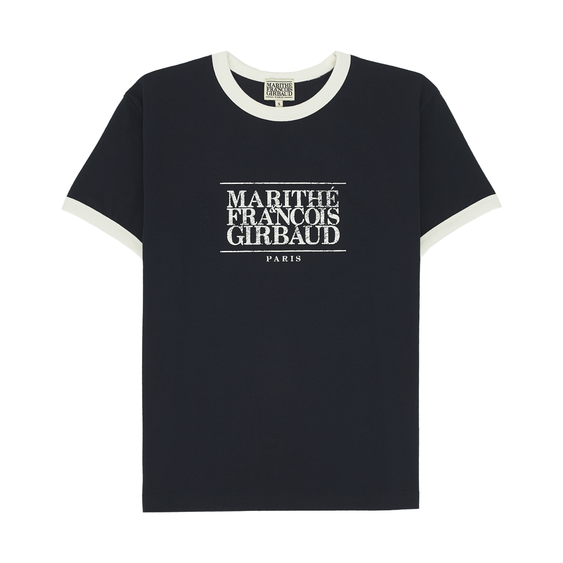 마리떼 프랑소와 저버 에어로쿨 크랙 클래식 로고 링거 티셔츠 네이비(Marithe Francois Girbaud Aerocool Crack Classic Logo Ringer T-Shirt Navy)