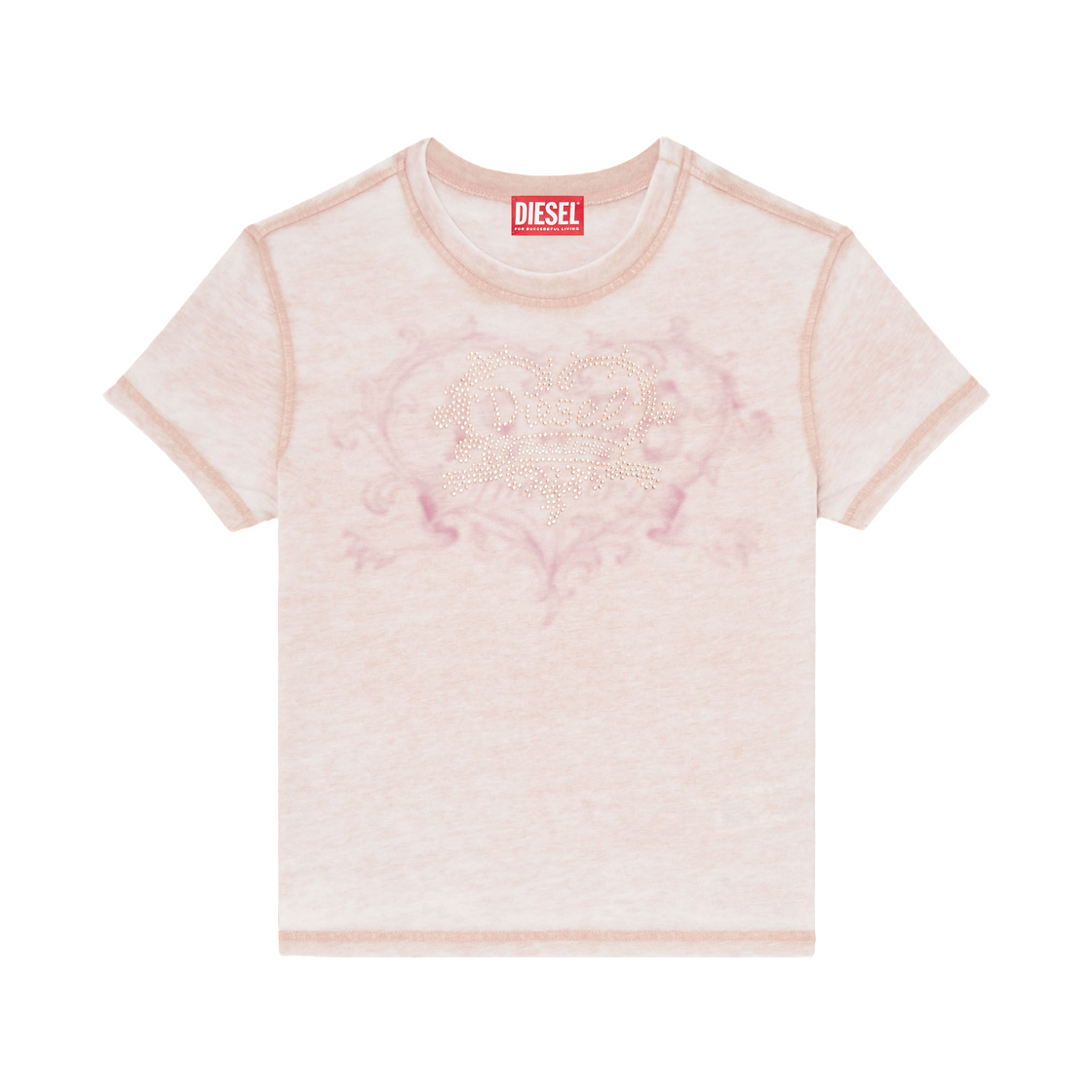 A232400PLBQ-7EK (W) Diesel Jersey T-Shirt with Rhinestones and Burnout Effect Face Powder