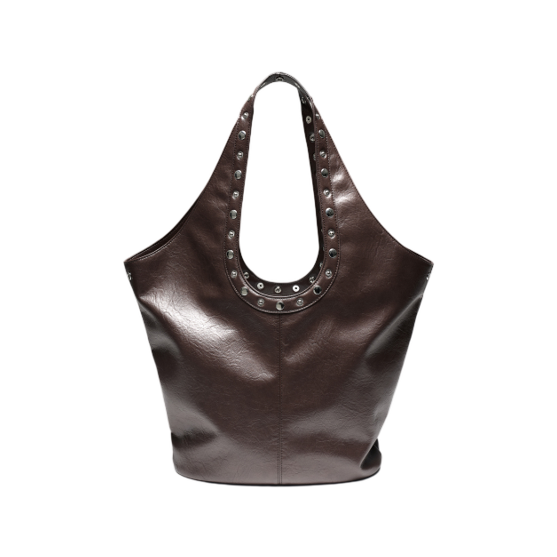 (W) 파르티멘토 메탈 스냅 핸들 레더 백 브라운((W) Partimento Metal Snap Handle Leather Bag Brown)