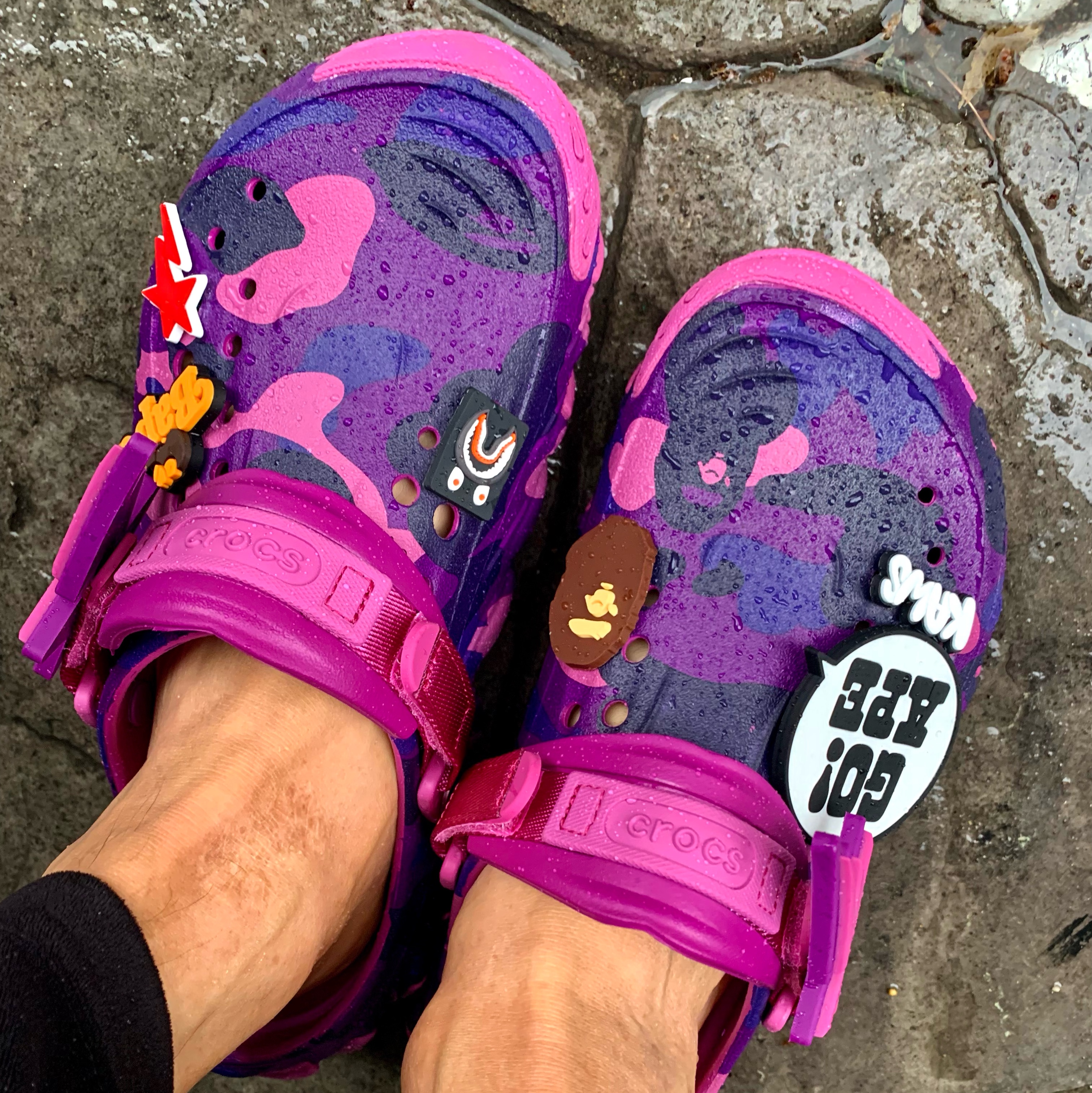 Crocs x BAPE Echo RO Clog Purple 착용 스타일