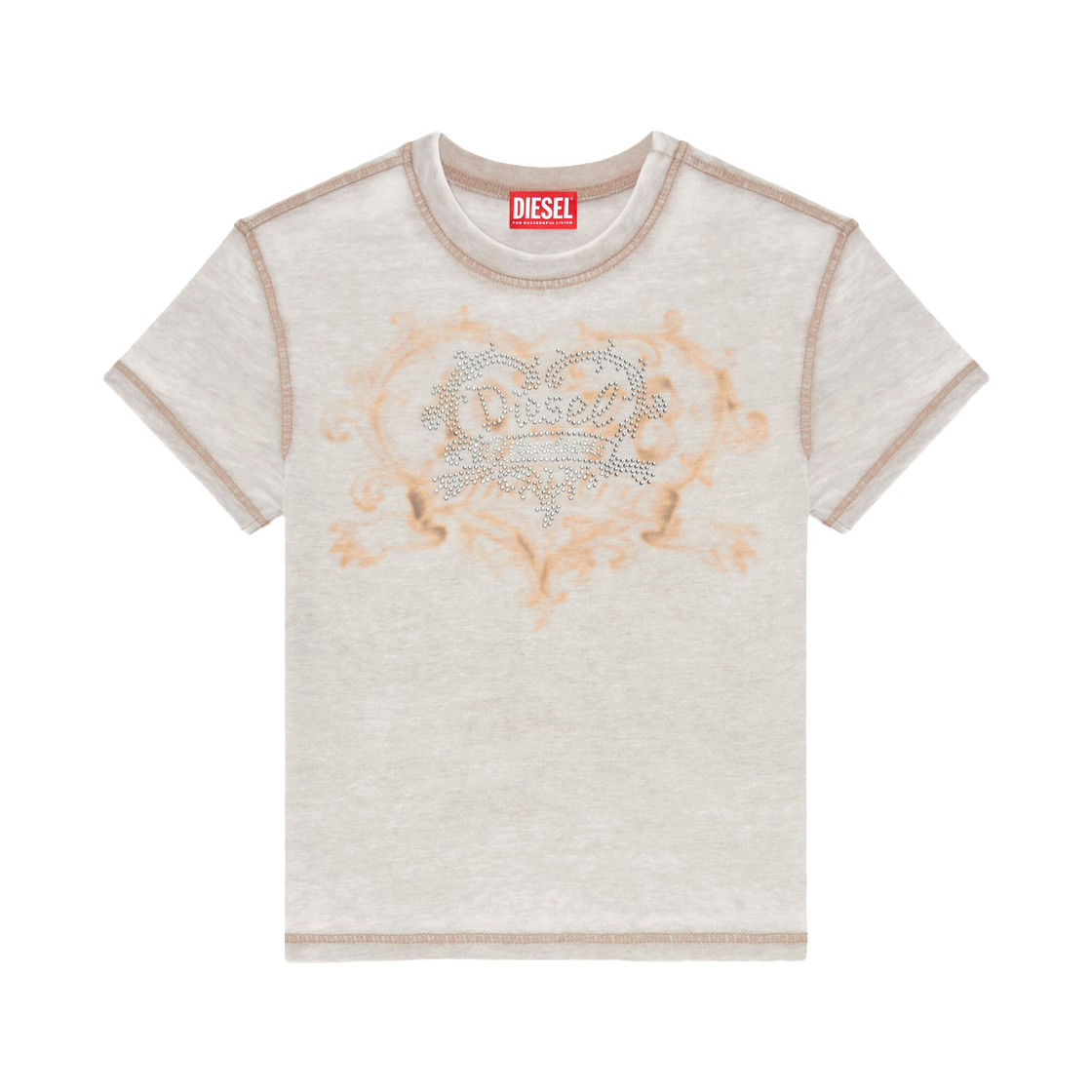 A232400PLBQ-77F (W) Diesel Jersey T-Shirt with Rhinestones and Burnout Effect Light Grey