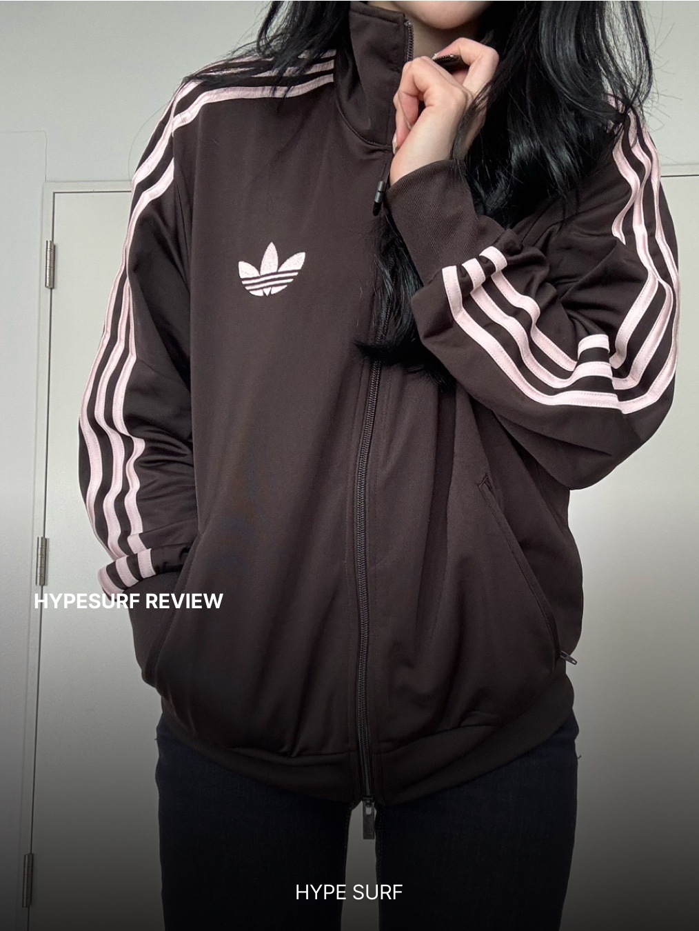 (W) Adidas Originals Firebird Loose Track Top Aurora Coffee Sandy Pink - KR Sizing 착용 스타일 - 2