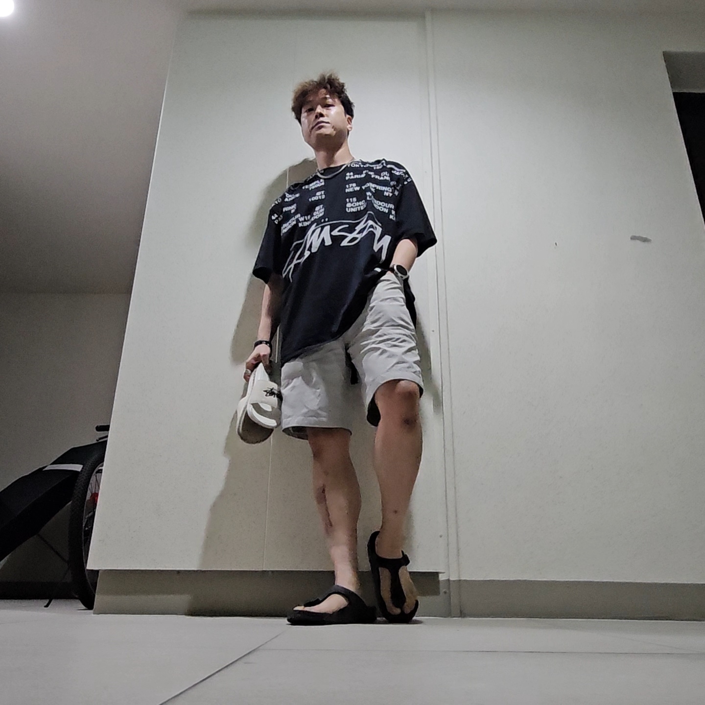 Birkenstock Gizeh Essentials Eva Black - Regular, Nike x Stussy Benassi Slide Sail 착용 스타일 - 2