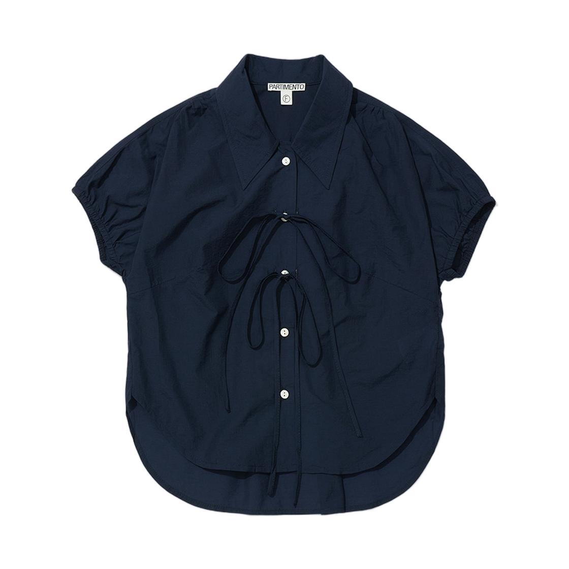 (W) 파르티멘토 리본 스트랩 퍼프 블라우스 네이비((W) Partimento Ribbon Strap Puff Blouse Navy)