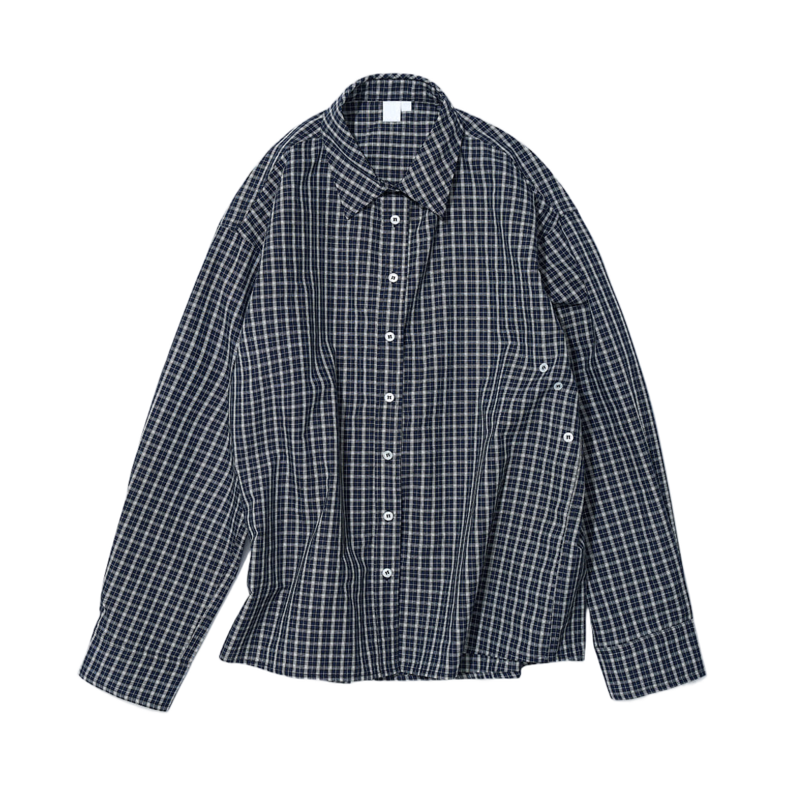 (W) 파르티멘토 PWC 투웨이 어시메트릭 체크 셔츠 네이비((W) Partimento PWC 2Way Asymmetric Check Shirt Navy) - 1