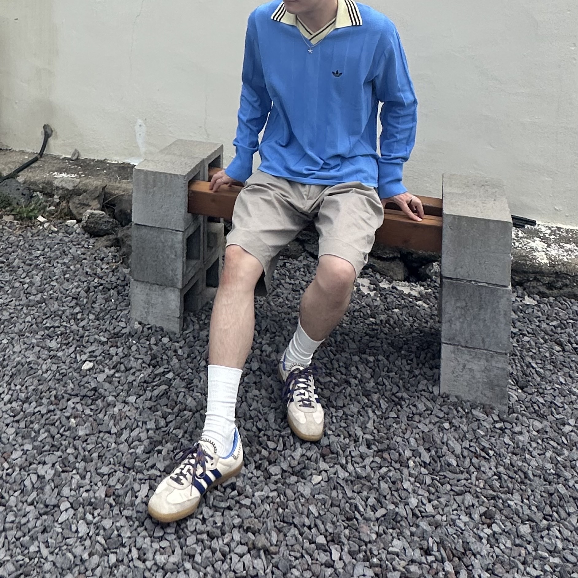 Adidas x Wales Bonner Knit Long Sleeve Football T-Shirt Lucky Blue - US Sizing 착용 스타일