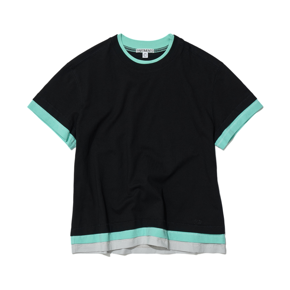 (W) 파르티멘토 멀티 레이어드 숏슬리브 티셔츠 블랙((W) Partimento Multi Layered Short Sleeve T-Shirt Black)