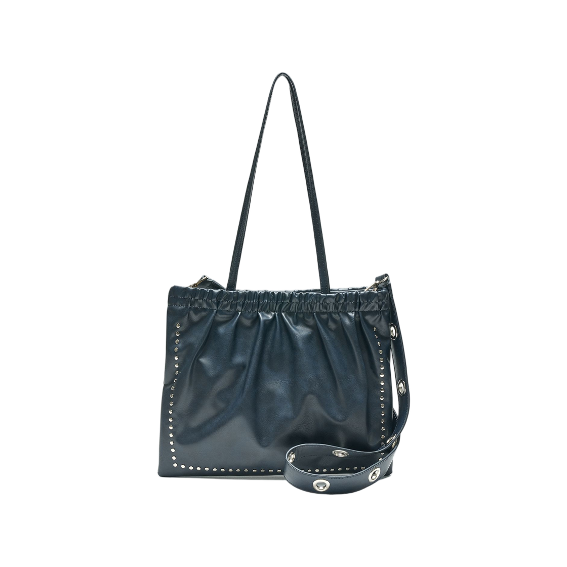 (W) 파르티멘토 투웨이 스터드 셔링 플랫 백 네이비((W) Partimento 2Way Studded Shirring Flat Bag Navy)