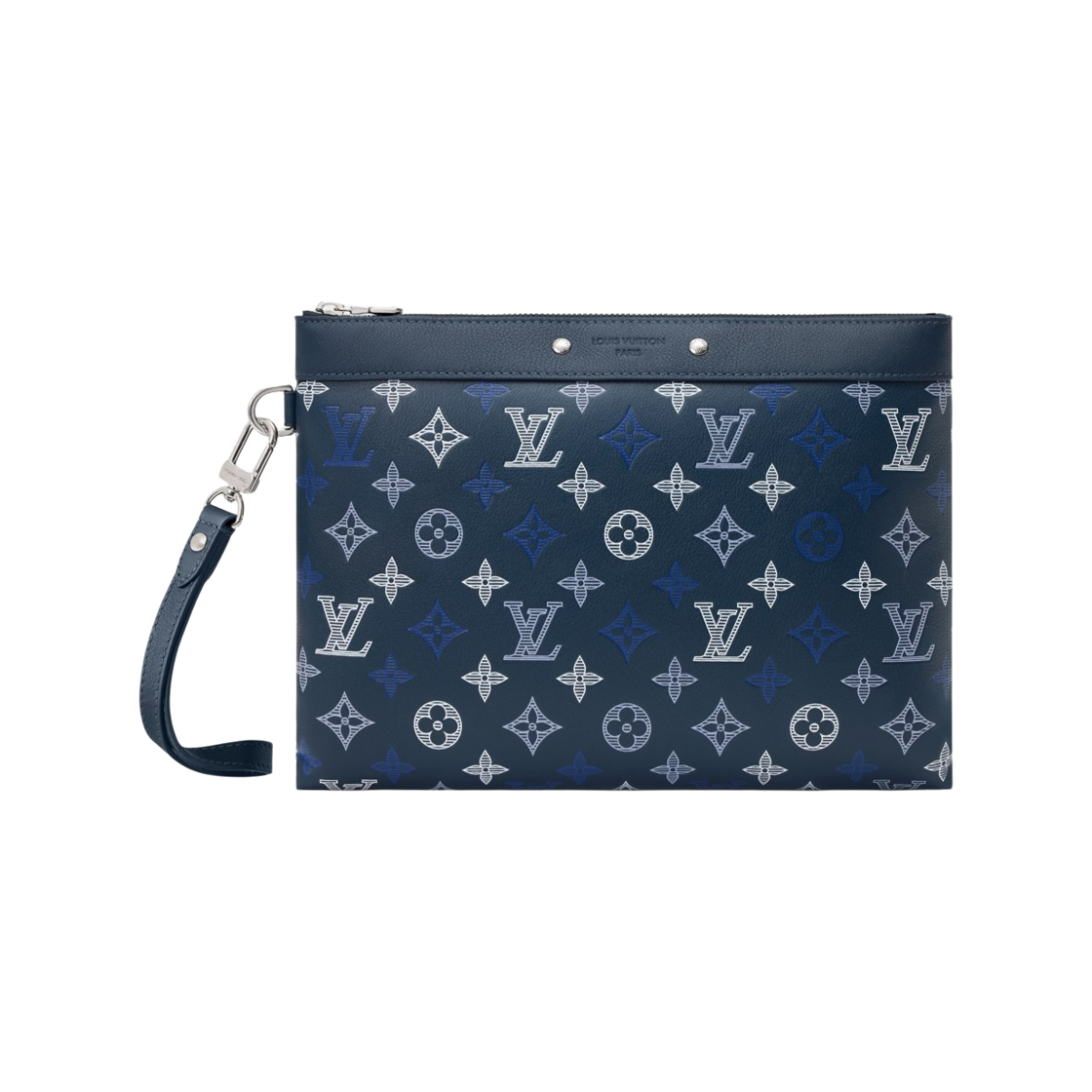 M28913 Louis Vuitton Pochette To-Go Monogram Shadow Calfskin Leather Navy Blue