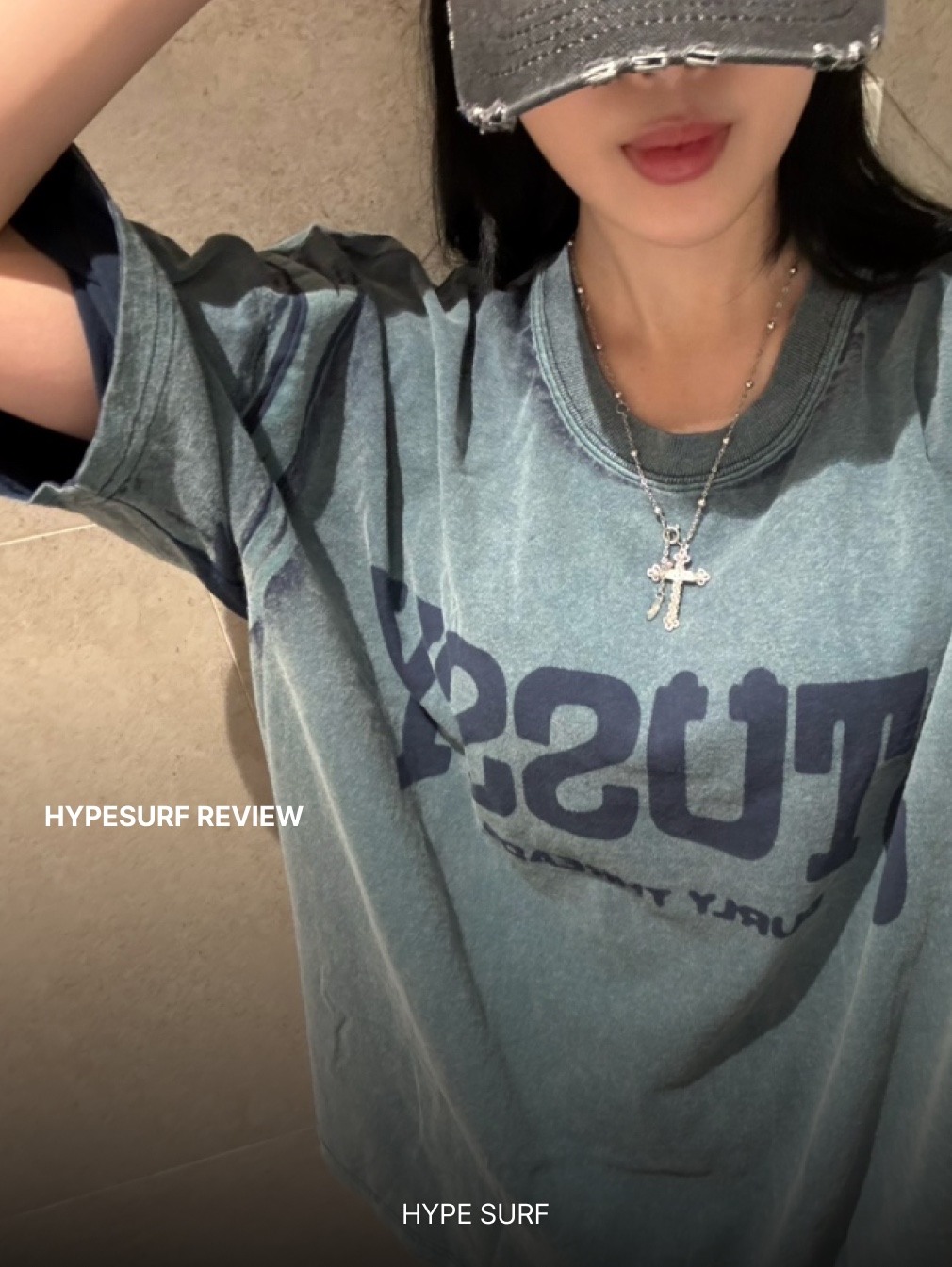 Stussy Burly Stone Washed Tee Navy 착용 스타일 - 1
