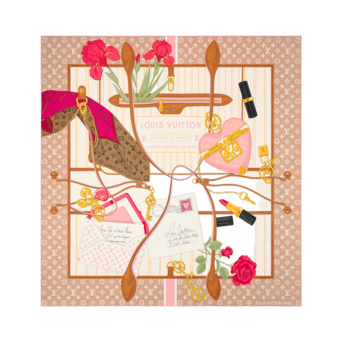 M98105 (W) Louis Vuitton Neverfull of Love Square 90 Dune