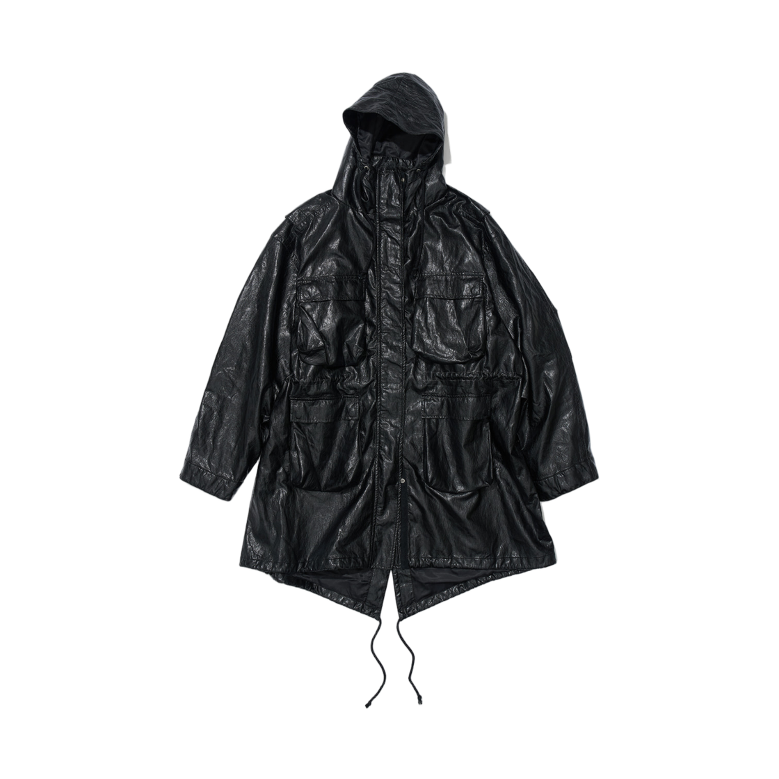 (W) 파르티멘토 워시드 포우 레더 M65 피쉬테일 자켓 블랙((W) Partimento Washed Faux Leather M65 Fishtail Jacket Black)