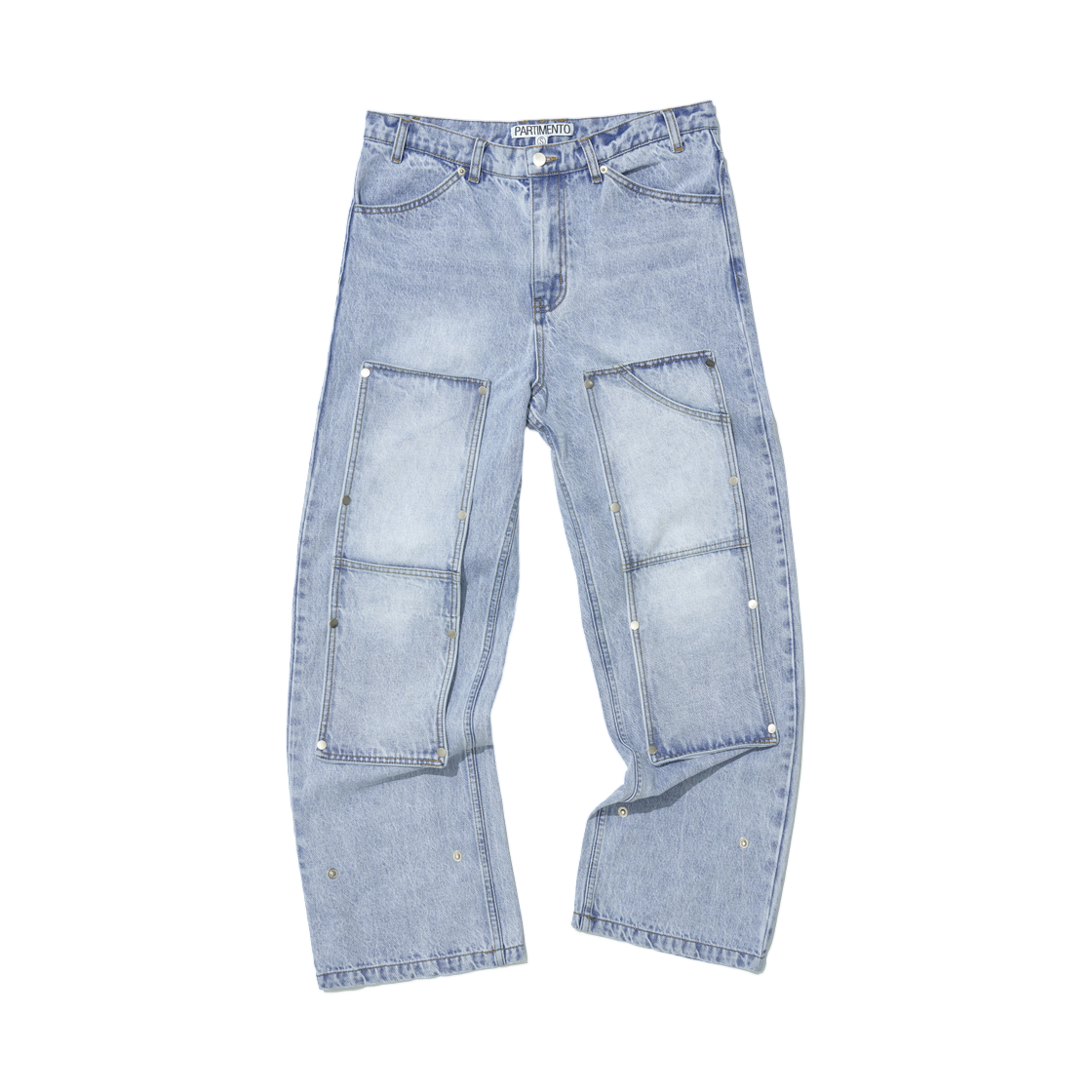 (W) 파르티멘토 트랜스폼 더블 니 패치 진 라이트 블루((W) Partimento Transform Double Knee Patch Jeans Light Blue)