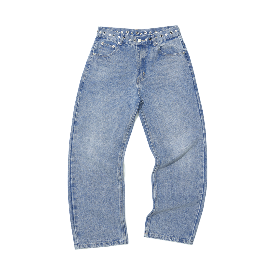 (W) 파르티멘토 메탈 포인티드 웨이스트 진 라이트 블루((W) Partimento Metal Pointed Waist Jeans Light Blue)
