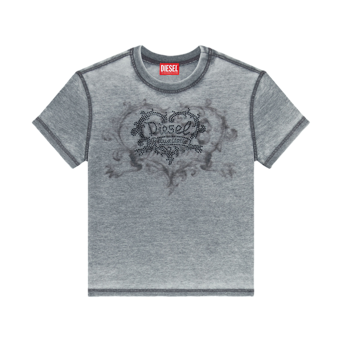 A232400PLBQ-97W (W) Diesel Jersey T-Shirt with Rhinestones and Burnout Effect Grey