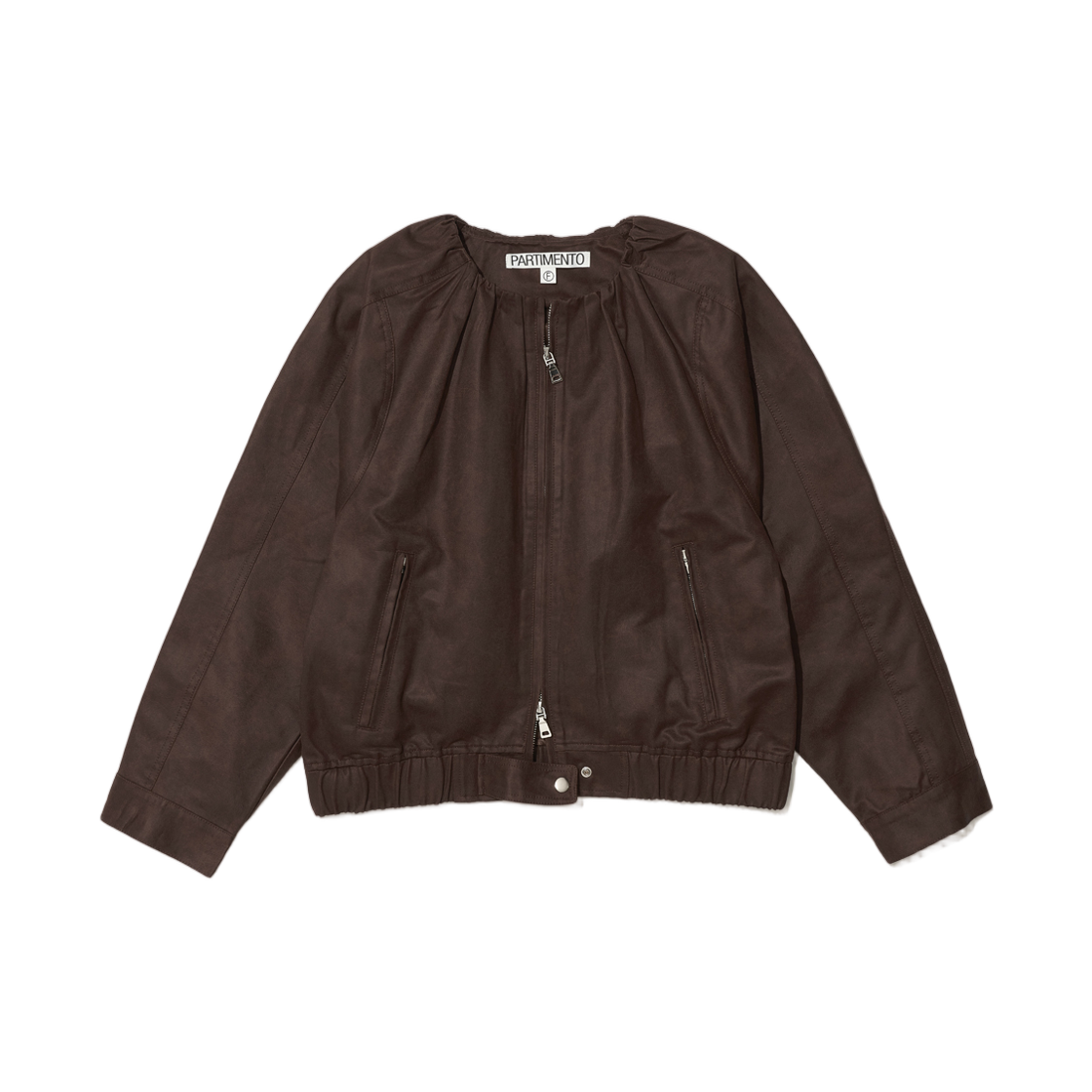 (W) 파르티멘토 논 칼라 셔링 봄버 자켓 브라운((W) Partimento Non Collar Shirring Bomber Jacket Brown)