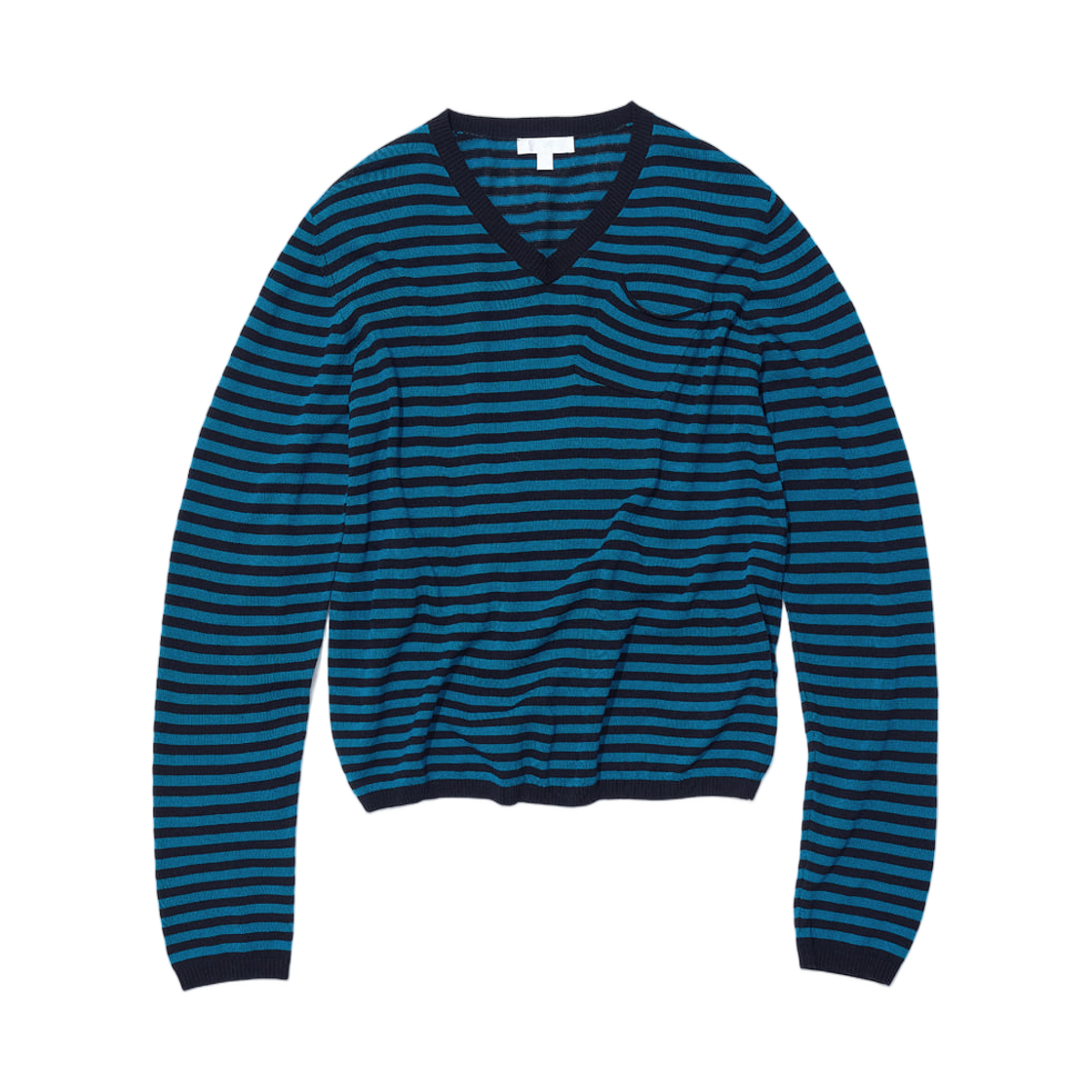 (W) 파르티멘토 PWC 시어 브이넥 니트 스웨터 틸 스트라이프((W) Partimento PWC Sheer V-Neck Knit Sweater Teal Stripe)