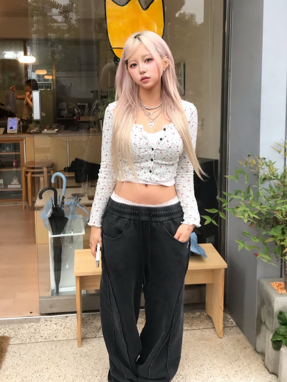 PHOS333 W Vintage Washed Wide Sweatpants 착용 스타일 - 2