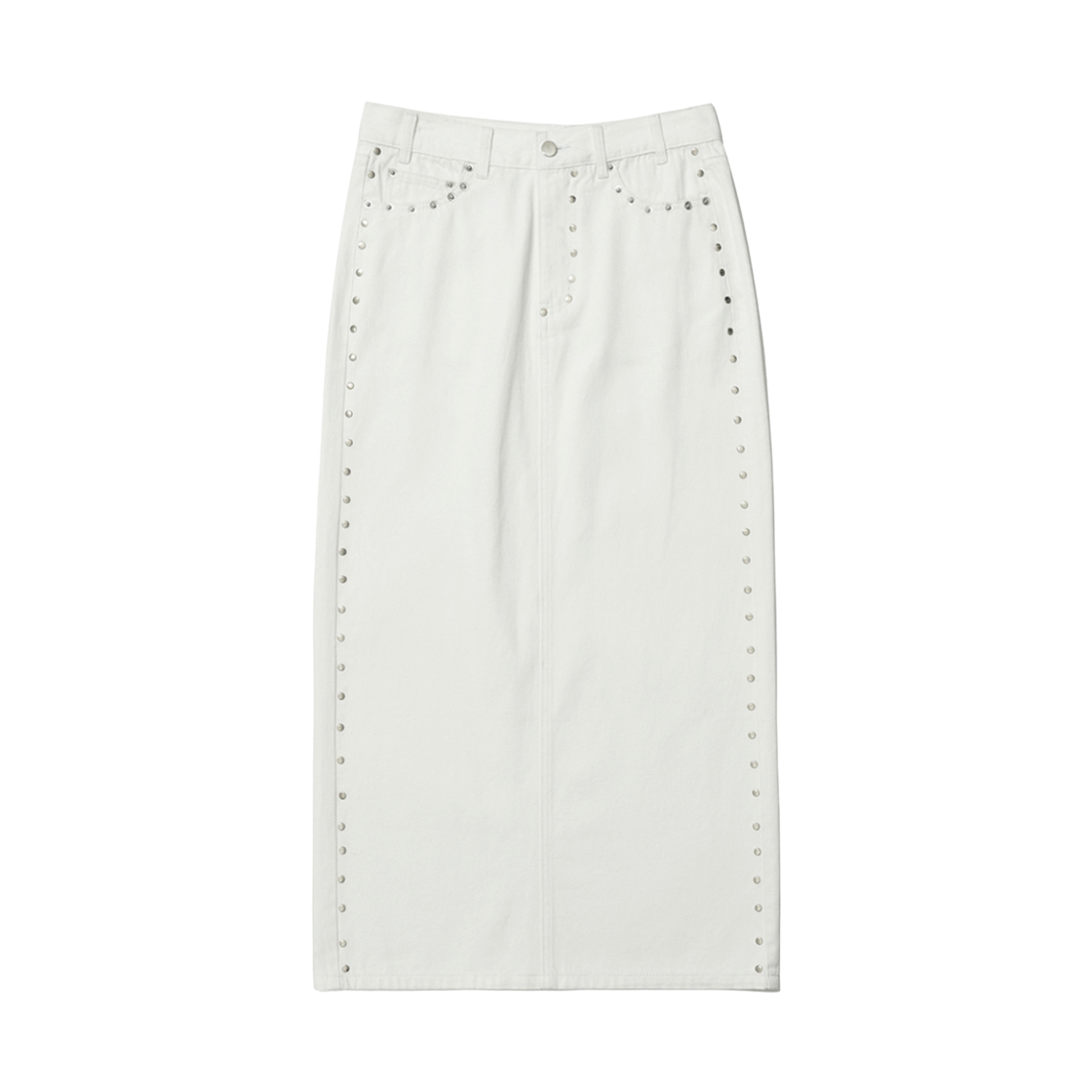 (W) 파르티멘토 스터드 데님 맥시 스커트 화이트((W) Partimento Studded Denim Maxi Skirt White)
