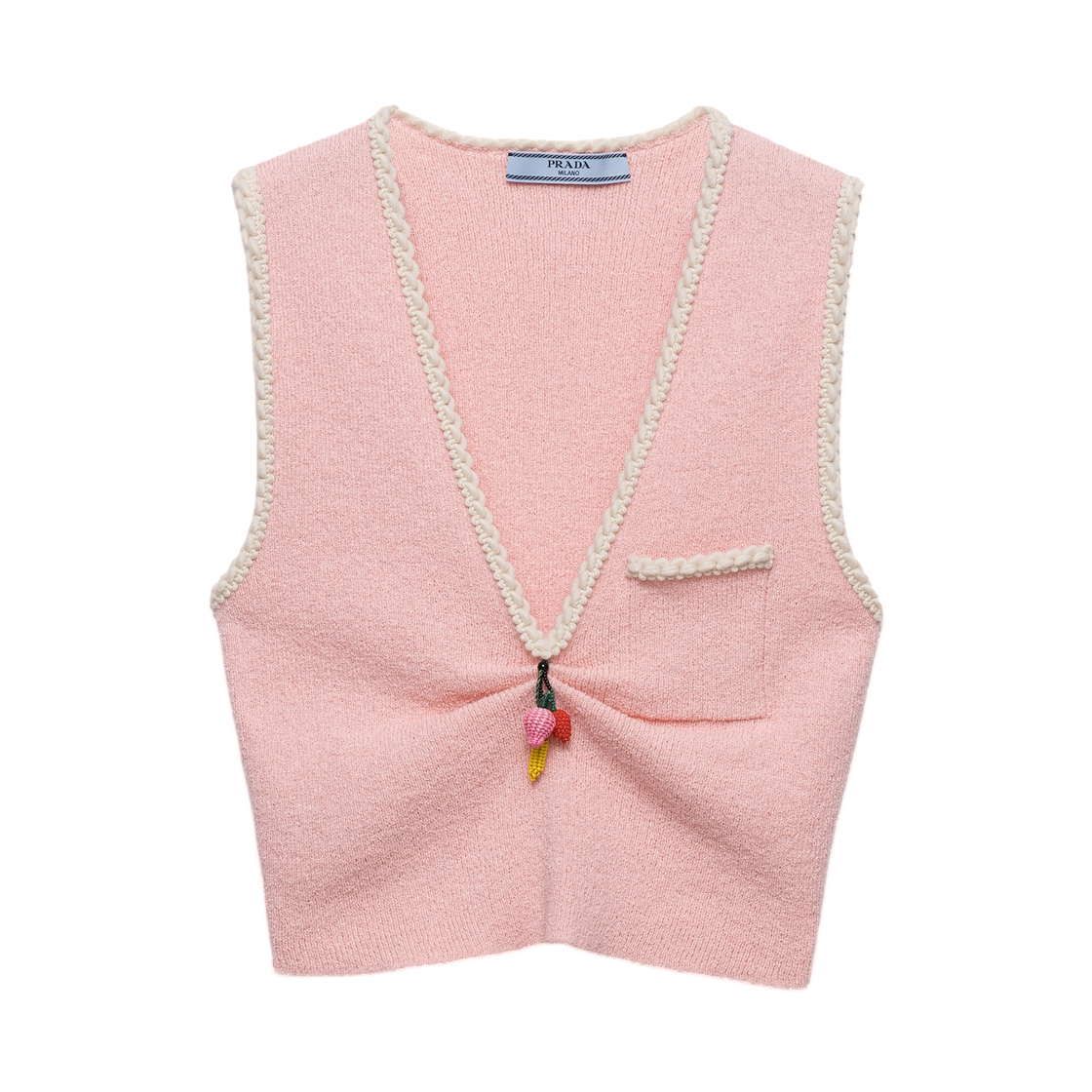 P29C26-195X-F0442 (W) Prada Cotton Boucle Crop Top Petal Pink