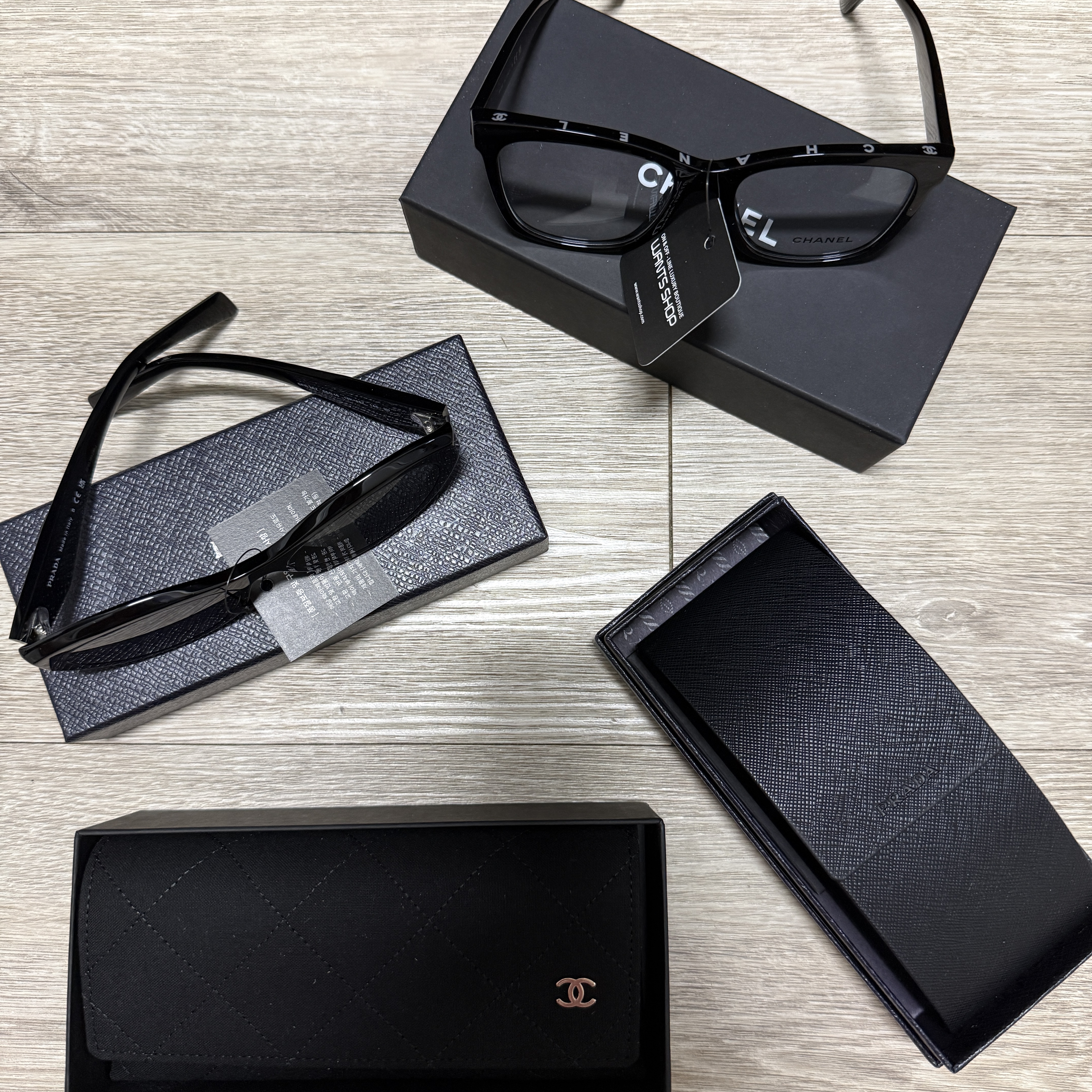 Prada Symbole Sunglasses Slate Gray Lenses Alternative fit, Chanel Square Eyeglasses Acetate & Black International Fit 착용 스타일