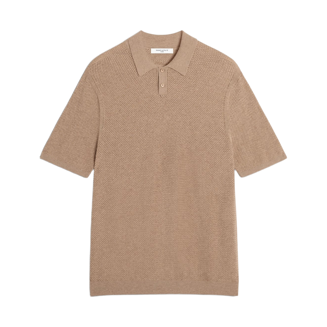QM00206KT1191-0429 Maison Kitsune Textured Merino Cotton Short Sleeve Comfort Polo Roasted almond