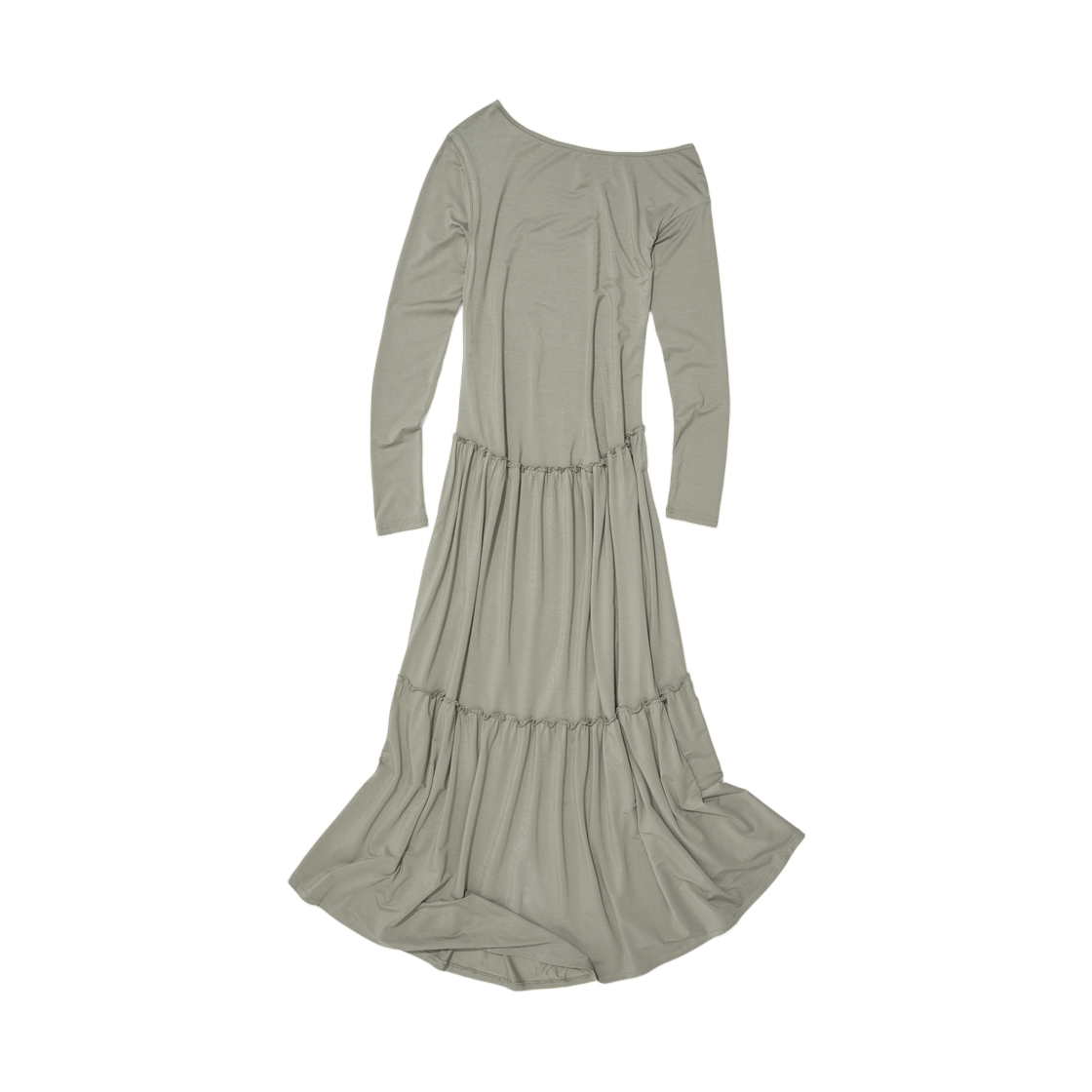 (W) 파르티멘토 PWC 언밸런스드 저지 셔링 티어드 드레스 라이트 카키((W) Partimento PWC Unbalanced Jersey Shirring Tiered Dress Light Khaki)