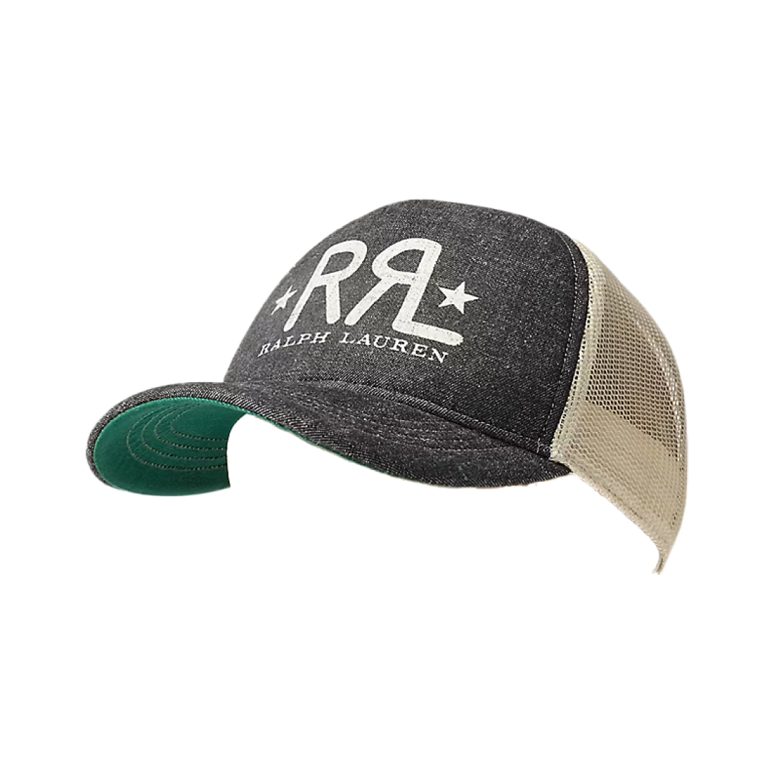 더블알엘 랜치 로고 데님 트러커 캡 블랙 화이트(Double RL Ranch Logo Denim Trucker Cap Black White)