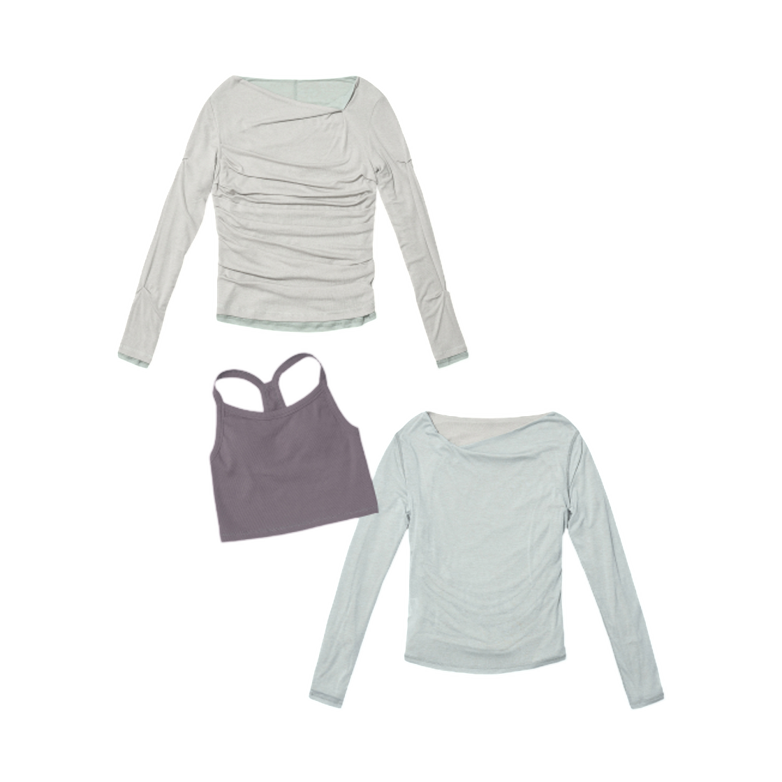 (W) 파르티멘토 더블 페이스드 핀턱 드레이프 탑 라이트 그레이 (2개입)((W) Partimento Double Faced Pintuck Draped Top Light Gray (2 Pack))