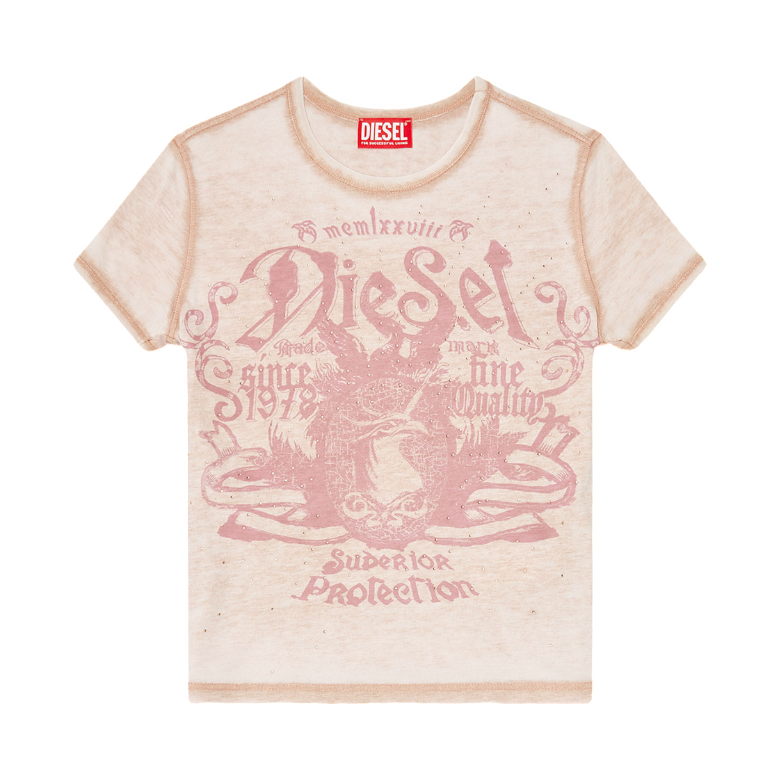 A233290PLBQ-7EK (W) Diesel Slim Jersey T-Shirt with Print and Studs Pink