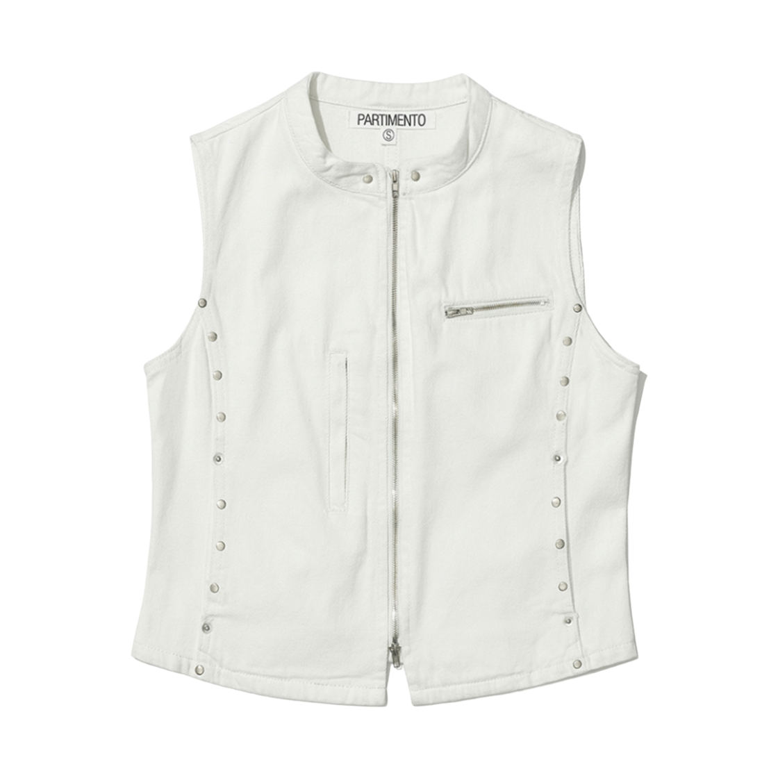 (W) 파르티멘토 스터드 집업 데님 자켓 화이트((W) Partimento Studded Zip Up Denim Jacket White)