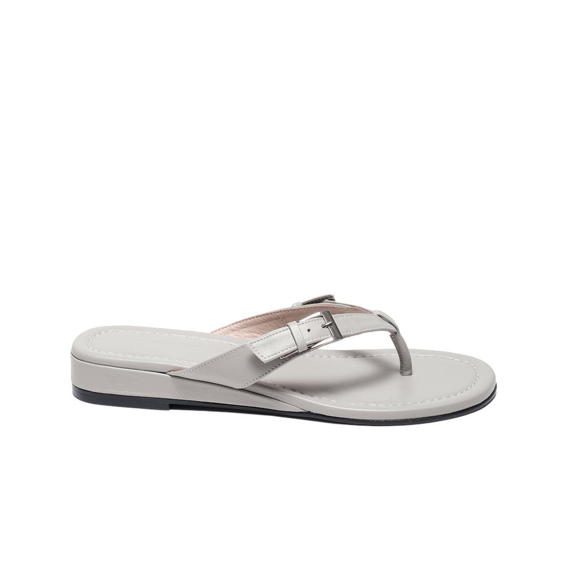 (W) 파르티멘토 버클 스트랩 웨지 플립 플랍 라이트 그레이((W) Partimento Buckle Strap Wedge Flip-Flops Light Grey)