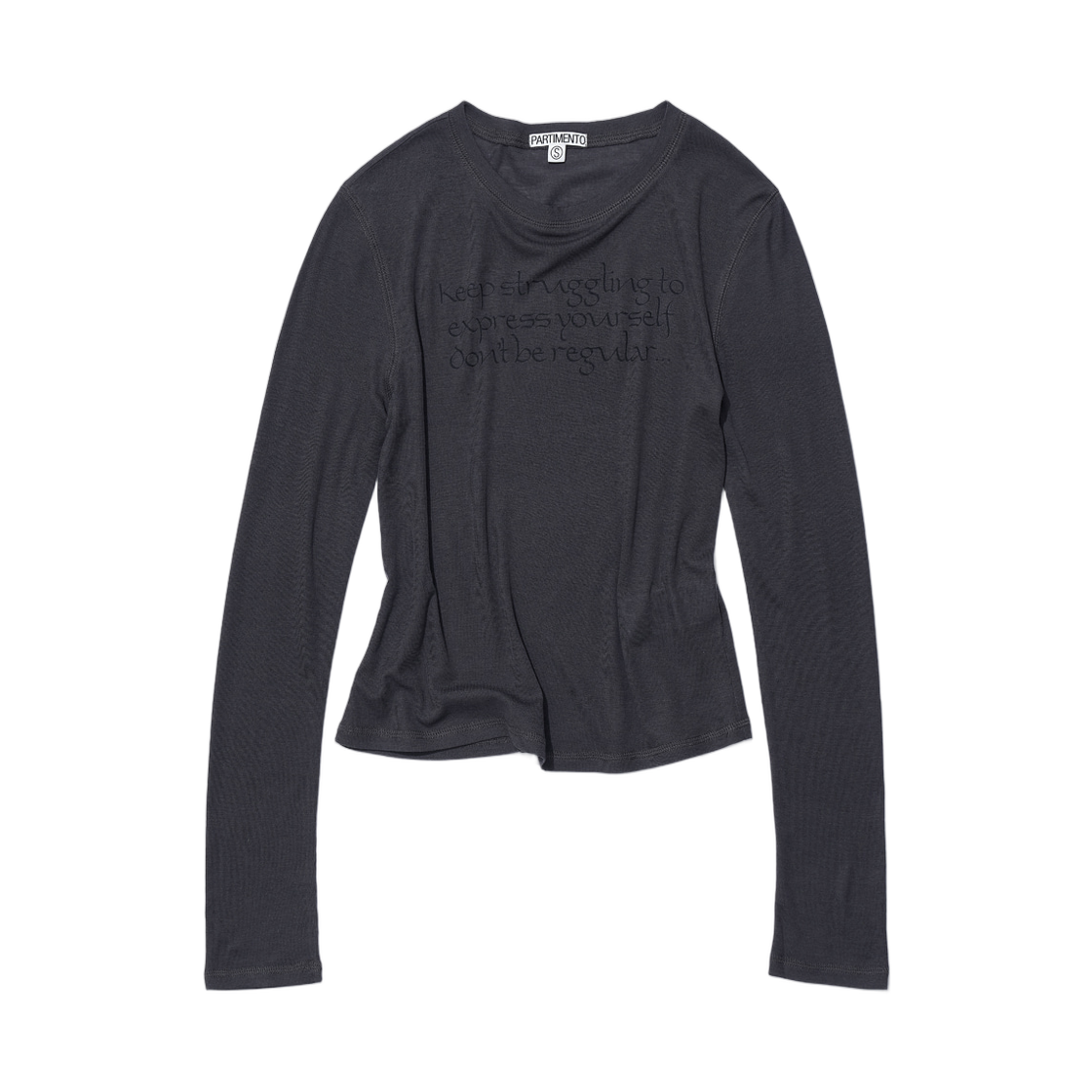 (W) 파르티멘토 DBR 슬로건 프린티드 롱슬리브 티셔츠 차콜((W) Partimento DBR Slogan Printed Long Sleeve T-Shirt Charcoal)