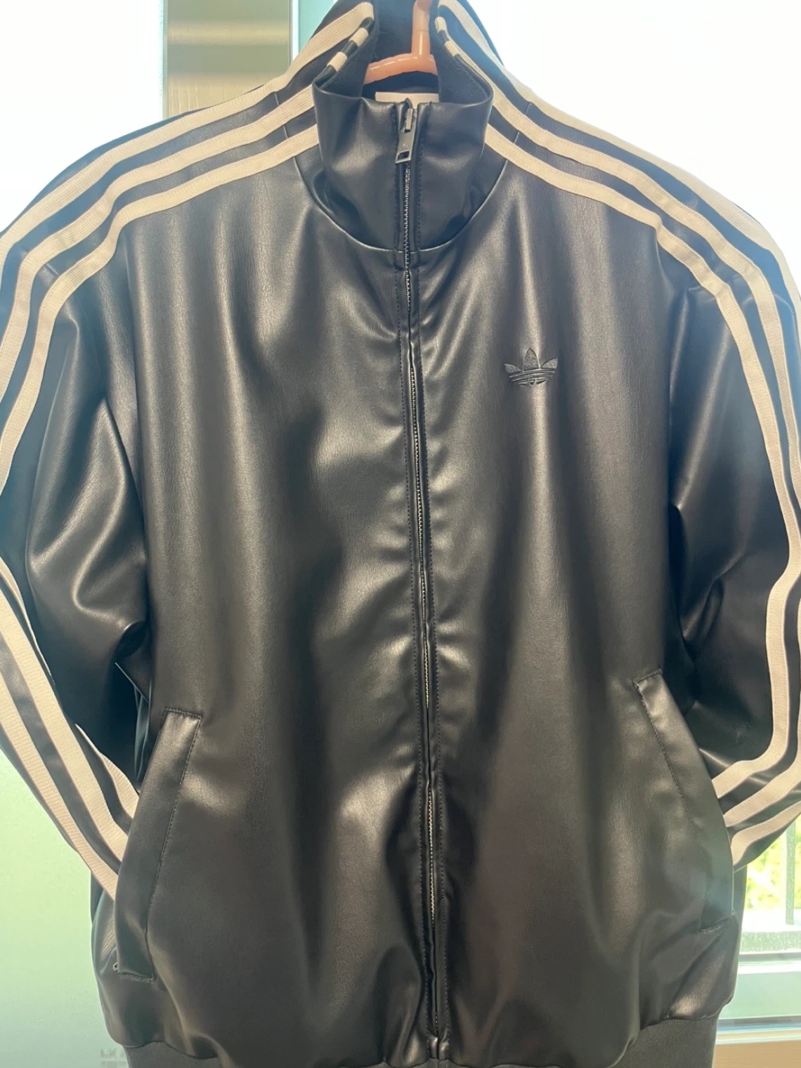 Adidas Pleather 3S Track Top Black - KR Sizing 착용 스타일