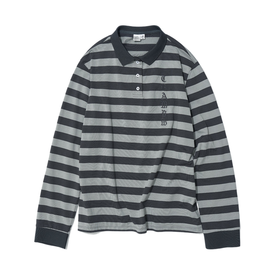PW-25129CH (W) Partimento Team 76 Patch Stripe Polo T-Shirt Charcoal