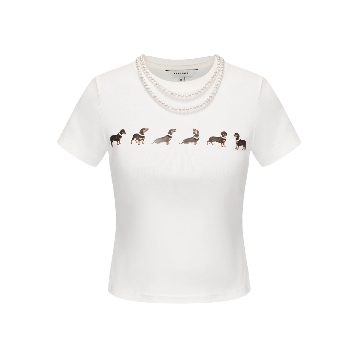 마크공 우먼 도그 프린트 저지 티셔츠 화이트 - 26FW(Markgong Women Dog Print Jersey T-Shirt White - 26FW)