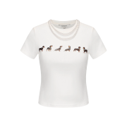 Markgong Women Dog Print Jersey T-Shirt White - 26FW