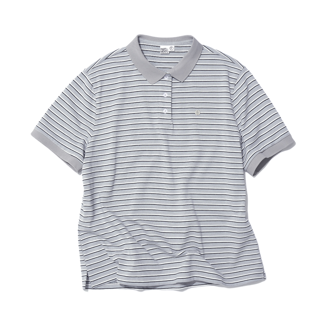 (W) 파르티멘토 스트라이프 숏슬리브 폴로 티셔츠 라이트 그레이((W) Partimento Stripe Short Sleeve Polo T-Shirt Light Grey)