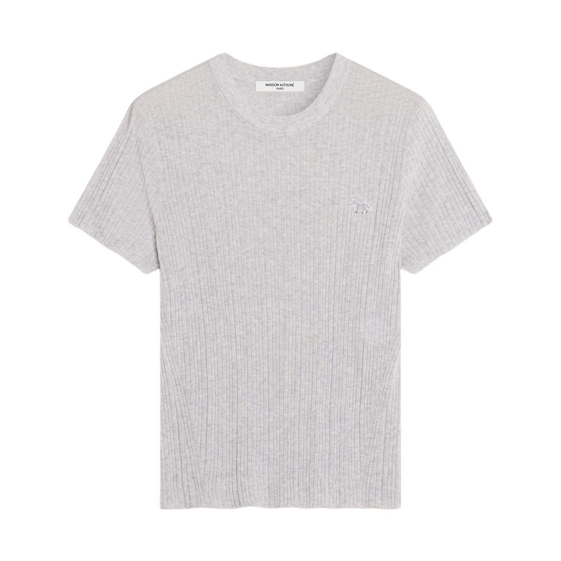 QW00806KT1195-H120 (W) Maison Kitsune Baby Fox Fine Rib Knit Fitted T-Shirt Light Grey Melange