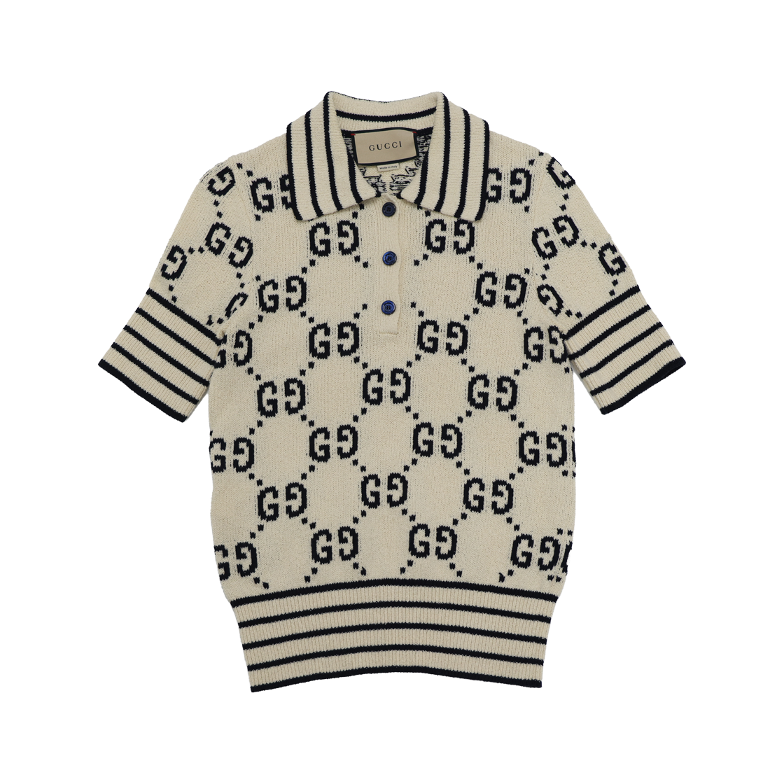 ITM4AF7BW9EV Gucci 691651 GG Cotton Knit Polo Top Ivory