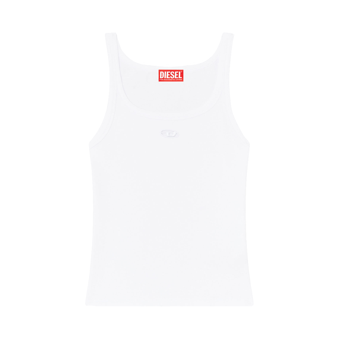 A217200EJAI-100 (W) Diesel Slim Tank Top with Laser-Cut Oval D White