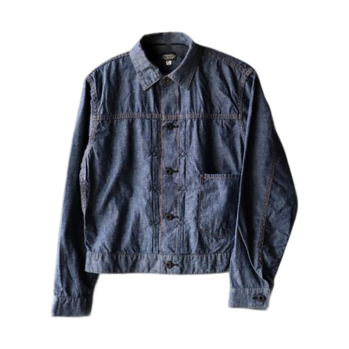 블랙 사인 5.5온즈 셀비지 샴브레이 플리츠 자켓 인디고 샴브레이(Black Sign 5.5oz Selvage Chambray Pleats Jacket Indigo Chambray)