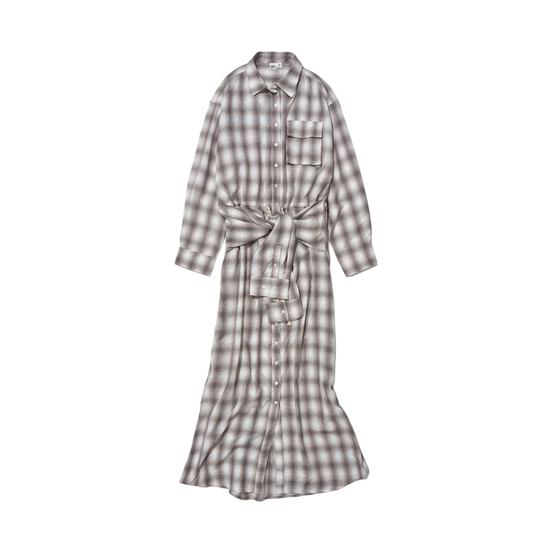 (W) 파르티멘토 슬리브 타이 셔츠 맥시 드레스 베이지 체크((W) Partimento Sleeve Tie Shirt Maxi Dress Beige Check) - 1