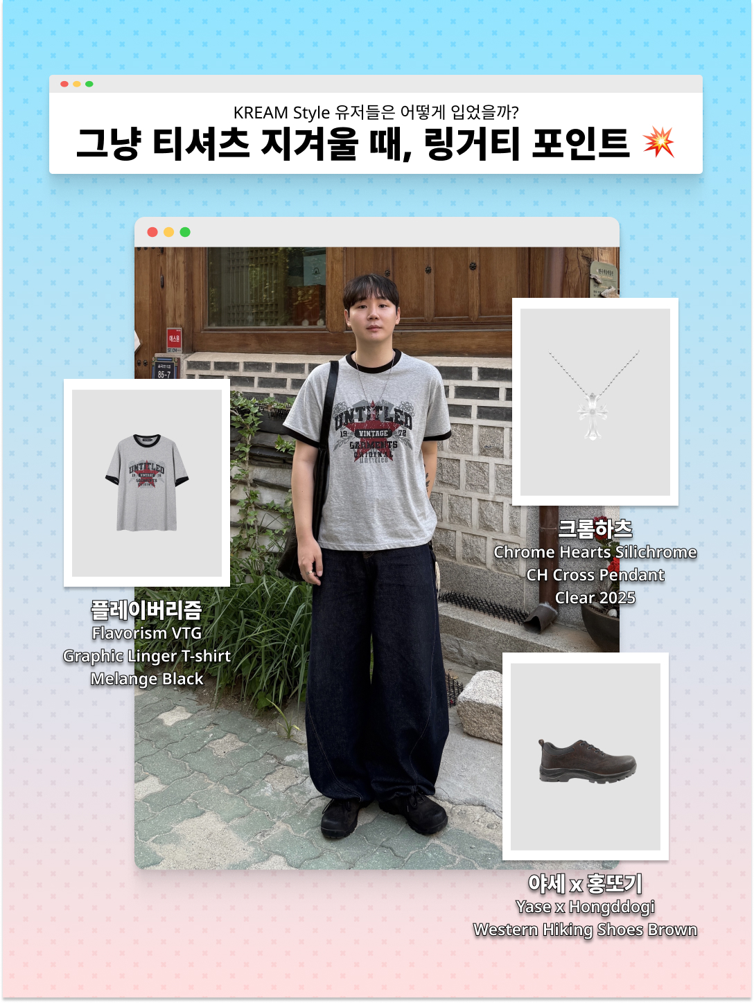 CAVISH Twin Star Ringer SS Tee Grey, Human Made Animal Head Keyring Yellow 착용 스타일 - 5