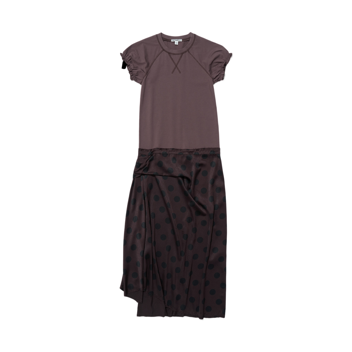 (W) 파르티멘토 드레이프 닷 프린티드 퍼프 콤비 드레스 브라운((W) Partimento Drape Dot Printed Puff Combi Dress Brown)