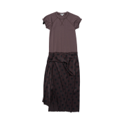 (W) Partimento Drape Dot Printed Puff Combi Dress Brown