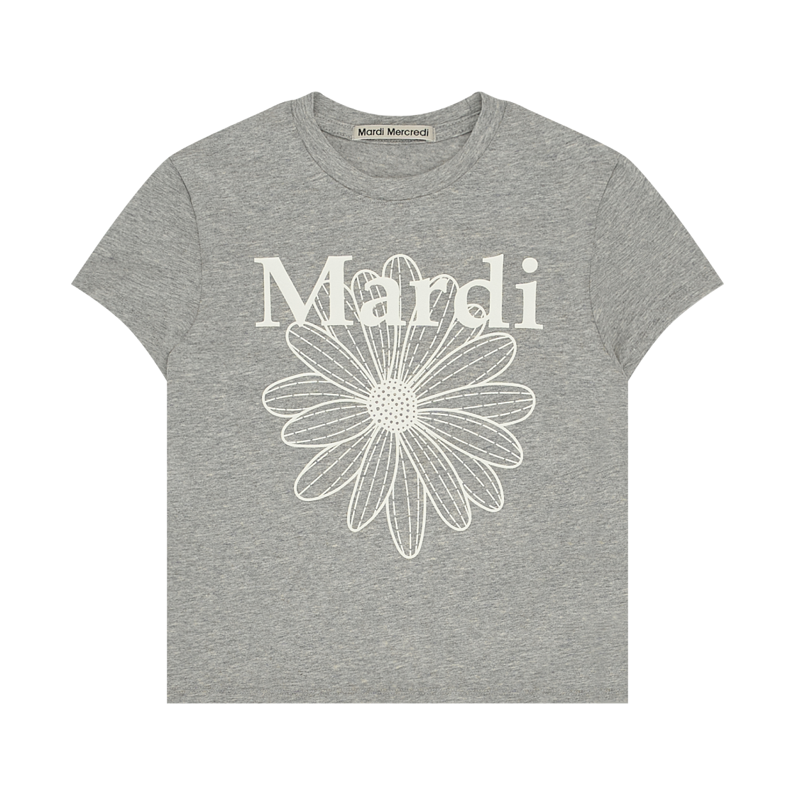 (W) 마르디 메크르디 플라워마르디 크롭 티셔츠 그레이 아이보리((W) Mardi Mercredi Flowermardi Cropped T-Shirt Grey Ivory) - 1