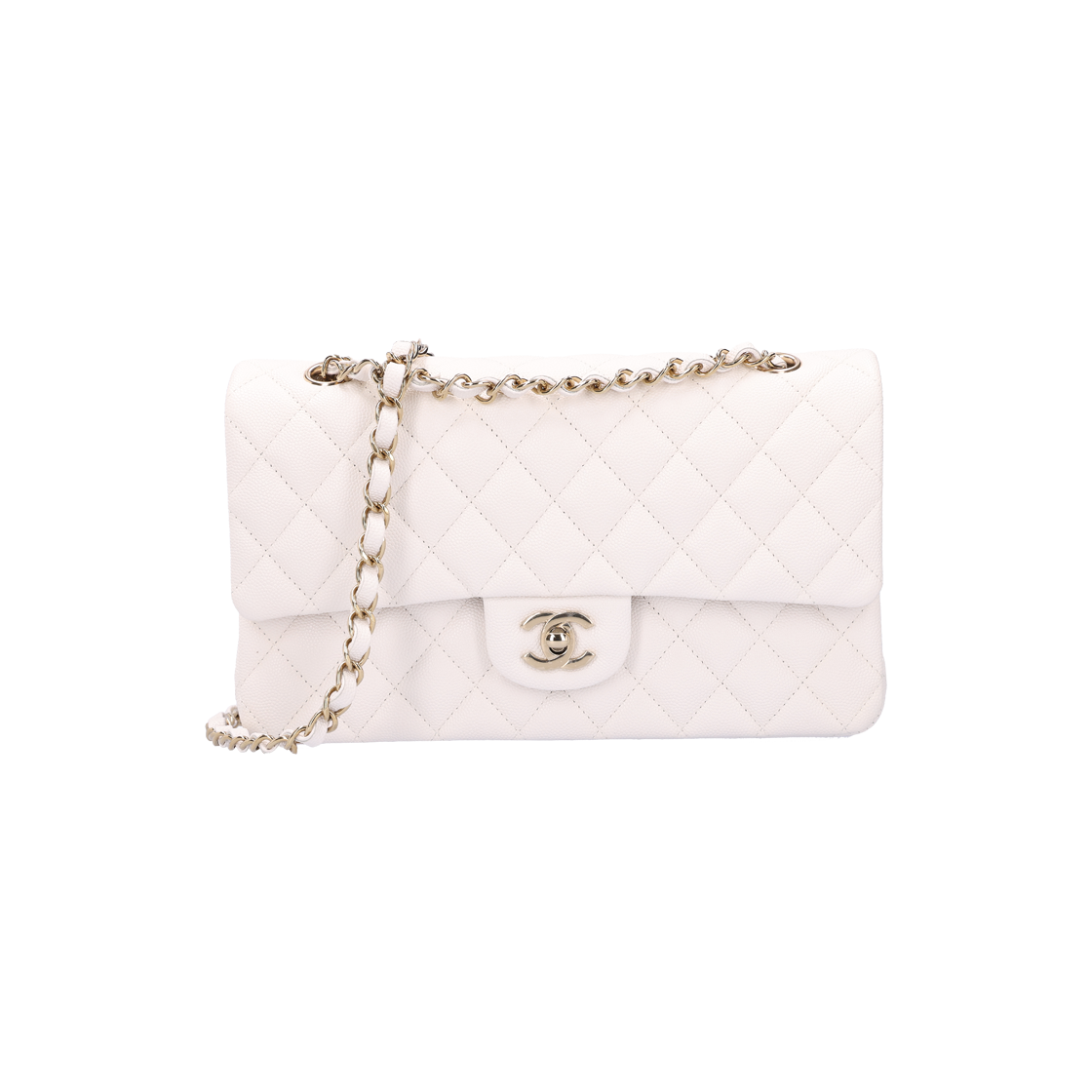 ITWDBRWJTW4T Chanel Classic Medium Flap Bag Grained Calfskin White & Gold Metal
