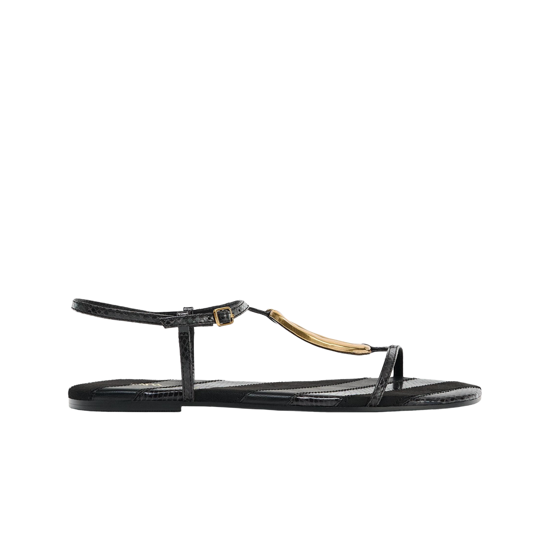 (W) 자라 메탈릭 아플리케 플랫 샌들 블랙((W) Zara Metallic Applique Flat Sandals Black) - 1